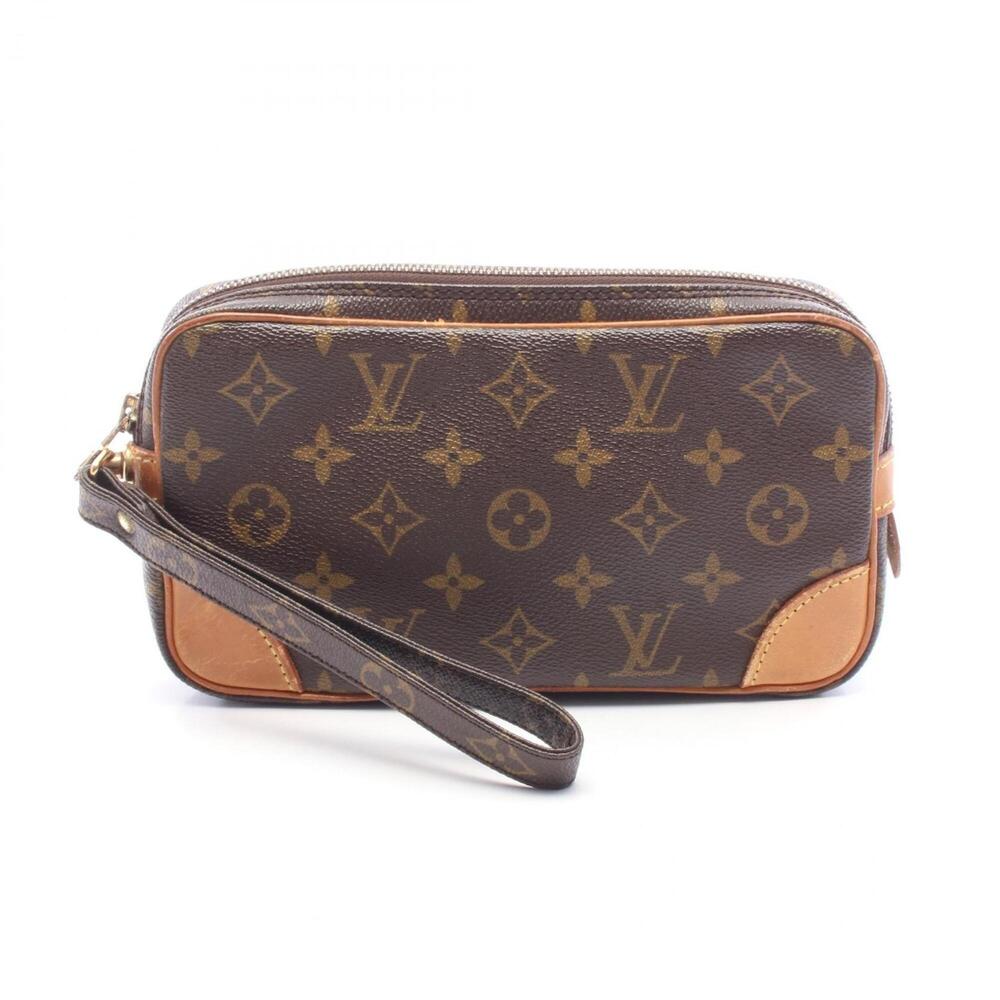 Louis Vuitton Marly Dragonne PM Second Bag Clutch Handbag Coated Canvas Leath...